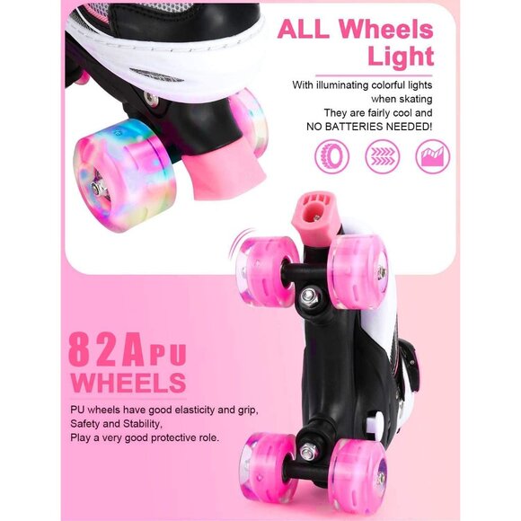Sowume Kids Pink Black Adjustable 8 Wheel Shine Safe And Fun Illuminating Skates - Picture 3 of 7